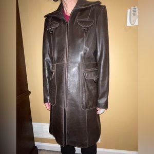 Jones New York Genuine Brown Leather Trench